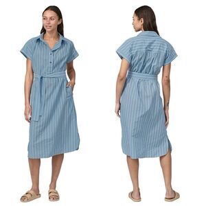 Patagonia Summer Weave Dress Blue Short Sleeve Size Small Organic Cotton Travel